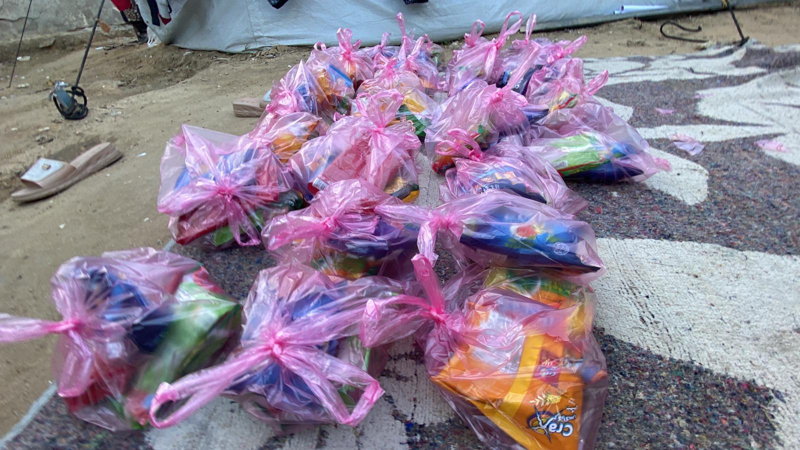 Snack packs prepared for the children